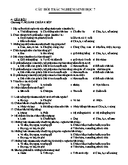 Tổng hợp câu hỏi trắc nghiệm môn Sinh học Lớp 7