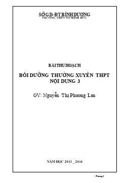 Bài thu hoạch Bồi dưỡng thường xuyên THPT - Nội dung 3: Giáo dục học sinh Trung học Phổ thông cá biệt - Nguyễn Thị Phương Lan