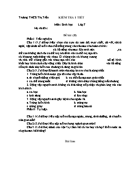 Đề kiểm tra 1 tiết môn Sinh học Lớp 7 - Đề 2 - Trường THCS Thị Trấn