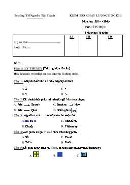 Đề kiểm tra chất lượng học kỳ I môn Tin học Lớp 3 - Đề 2 - Năm học 2014-2015 - Trường TH Nguyễn Tất Thành