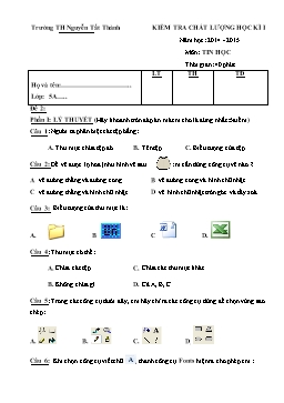 Đề kiểm tra chất lượng học kỳ I môn Tin học Lớp 5 - Đề 2 - Năm học 2014-2015 - Trường TH Nguyễn Tất Thành