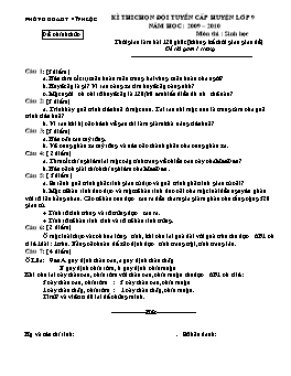 Đề thi chọn đội tuyển cấp huyện môn Sinh học Lớp 9 - Năm học 2009-2010 - Huyện Vĩnh Lộc