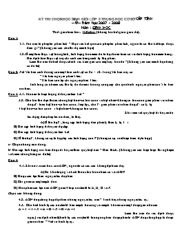 Đề thi chọn học sinh giỏi môn Sinh học Lớp 9 Trung học Cơ sở cấp tỉnh - Năm học 2007-2008
