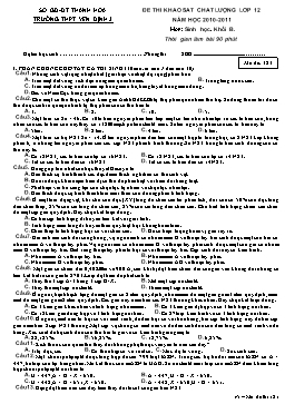Đề thi khảo sát chất lượng Lớp 12 môn Sinh học - Mã đề 121 - Năm học 2010-2011 - Trường THPT Yên Định 3