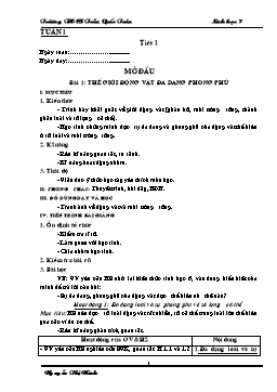 Giáo án môn Sinh học Khối 7 - Trọn bộ cả năm học