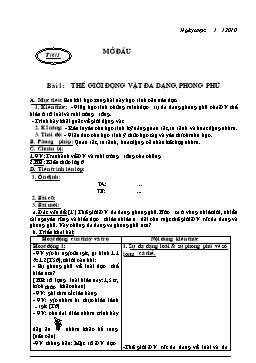 Giáo án môn Sinh học Lớp 7 - Chương trình cả năm theo chuẩn kiến thức kỹ năng - Năm học 2010-2011