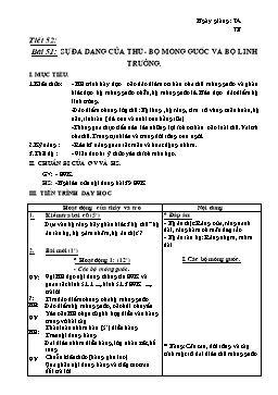 Giáo án môn Sinh học Lớp 7 - Tiết 52: Sự đa dạng của thú - Bộ móng guốc và bộ linh trưởng