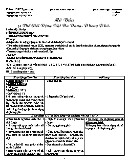 Giáo án Sinh học 7 - Chương trình học kỳ I theo chuẩn kiến thức kỹ năng - Năm học 2010-2011