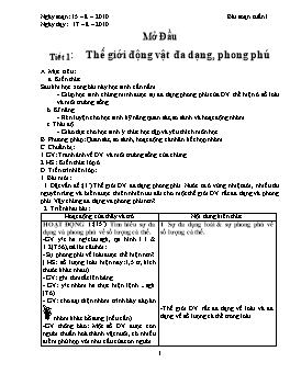 Giáo án Sinh học Lớp 7 - Chương trình dạy học cả năm - Năm học 2010-2011