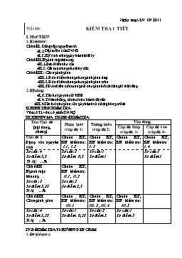 Giáo án Sinh học Lớp 7 - Tiết 18: Kiểm tra 1 tiết - Năm học 2011-2012