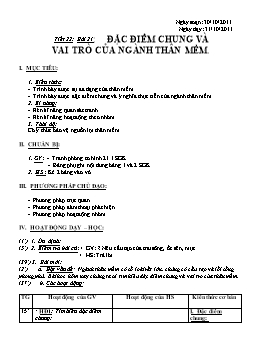 Giáo án Sinh học Lớp 7 -Tiết 22: Đặc điểm chung và vai trò của ngành thân mềm - Năm học 2011-2012