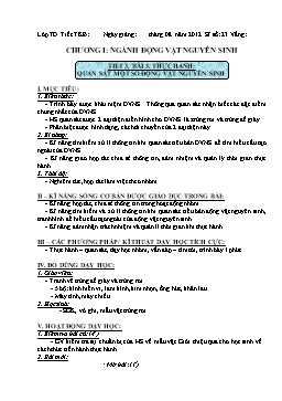 Giáo án Sinh học Lớp 7 - Tiết 3: Thực hành: Quan sát một số động vật nguyên sinh - Năm học 2012-2013