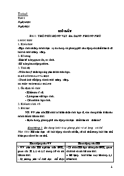 Giáo án Sinh học Lớp 7 - Toàn bộ chương trình giảng dạy cả năm