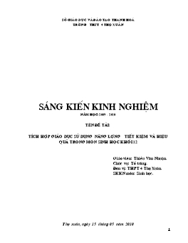 Sáng kiến kinh nghiệm: Tích hợp giáo dục sử dụng năng lượng tiết kiệm và hiệu quả trong môn Sinh học Khối 12 - Thiều Văn Nhuận