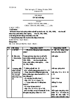 Giáo án dạy học Lớp 4 - Tuần 11 - Năm học 2014-2015