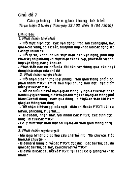 Giáo án Mẫu giáo Lớp Chồi -  Chủ đề 7: Các phương tiện giao thông bé biết