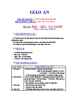 Giáo án Mẫu giáo Lớp Chồi - Chủ đề nhánh: Cây xanh quanh bé - Đề tài: Hát, múa “Lá xanh”