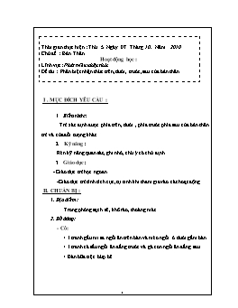 Giáo án Mẫu giáo Lớp Chồi - Lĩnh vực phát triển nhận thức - Đề tài : Phân biệt nhận thức trên, dưới, trước, sau của bản thân