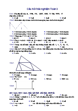 216 Câu hỏi trắc nghiệm Toán Lớp 3