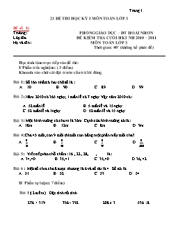 23 Đề thi học kỳ 1 môn Toán Lớp 3