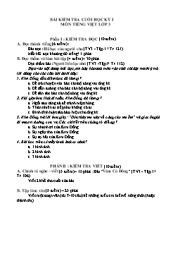 Bài kiểm tra cuối học kỳ 1 môn Tiếng Việt Lớp 3