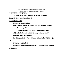 Đề kiểm tra chất lượng học kì i năm học môn Tiếng Việt Lớp 2