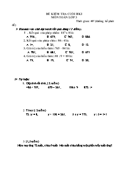Đề kiểm tra cuối học kì 1 môn Toán Lớp 3 - Đề 11