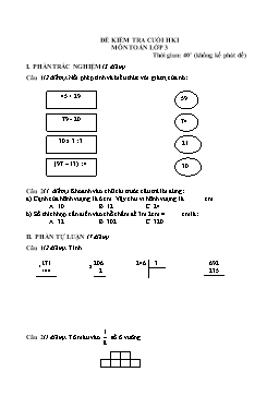 Đề kiểm tra cuối học kì 1 môn Toán Lớp 3 - Đề 14