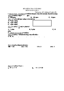 Đề kiểm tra cuối học kì 1 môn Toán Lớp 3 - Đề 16