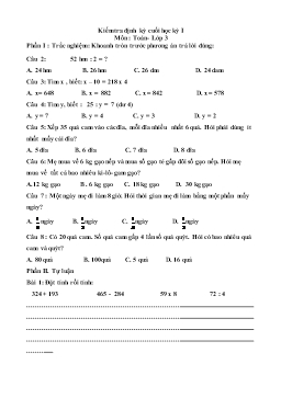 Đề kiểm tra cuối học kì 1 môn Toán Lớp 3 - Đề 18