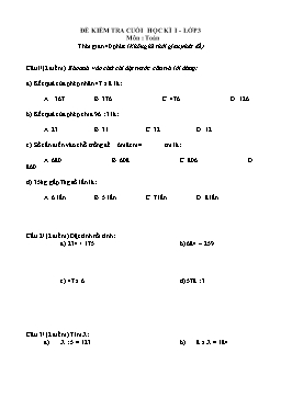 Đề kiểm tra cuối học kì 1 môn Toán Lớp 3 - Đề 22