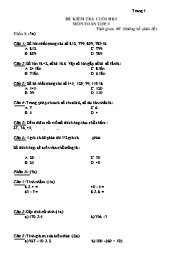 Đề kiểm tra cuối học kì 1 môn Toán Lớp 3 - Đề 23