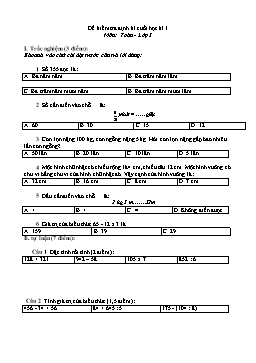 Đề kiểm tra cuối học kì 1 môn Toán Lớp 3 - Đề 2