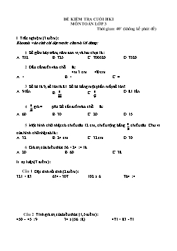 Đề kiểm tra cuối học kì 1 môn Toán Lớp 3 - Đề 3