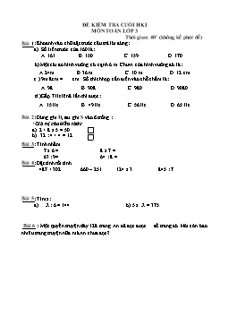 Đề kiểm tra cuối học kì 1 môn Toán Lớp 3 - Đề 7
