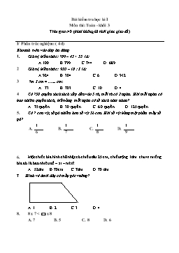 Đề kiểm tra cuối học kì 1 môn Toán Lớp 3 - Đề 9