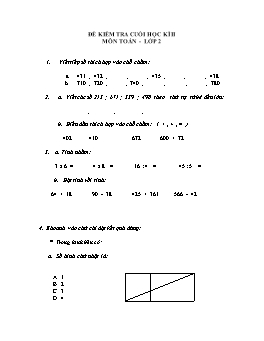 Đề kiểm tra cuối học kì 2 môn Toán Lớp 2