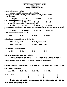 Đề kiểm tra cuối học kì 2 môn Toán Lớp 3