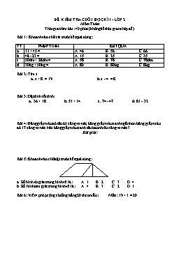 Đề kiểm tra cuối học kì I Lớp 2 môn Toán