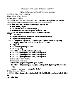 Đề kiểm tra cuối học kì I môn Tiếng Việt Khối 3