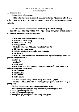 Đề kiểm tra cuối học kì I môn Tiếng Việt Lớp 3