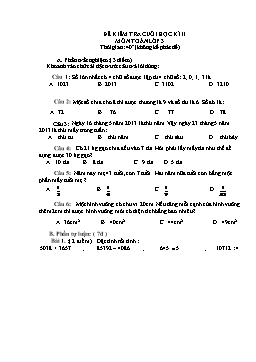 Đề kiểm tra cuối học kì II môn Toán Lớp 3