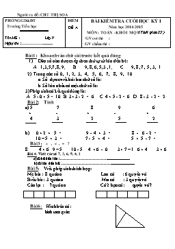 Đề kiểm tra cuối học kỳ I môn Toán Lớp 1 - Chu Thị Soa
