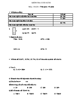 Đề kiểm tra cuối kỳ II môn Toán Lớp 3
