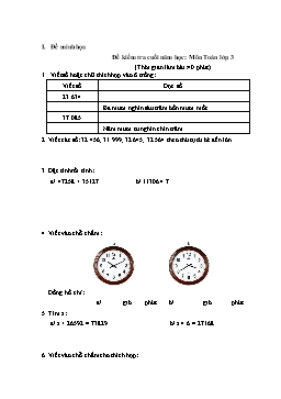 Đề kiểm tra cuối năm học môn Toán Lớp 3