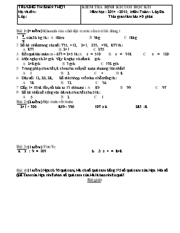Đề kiểm tra định kì cuối học kì I môn Toán Lớp 3 - Năm học 2014-2015