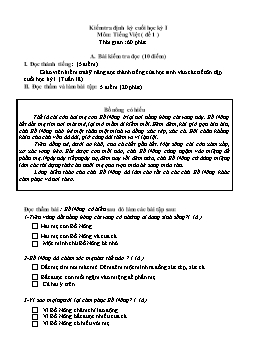 Đề kiểm tra định kỳ cuối học kỳ I môn Tiếng Việt Lớp 2