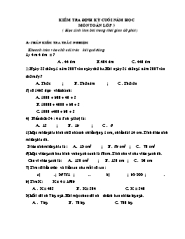 Đề kiểm tra định kỳ cuối năm học môn Toán Lớp 3