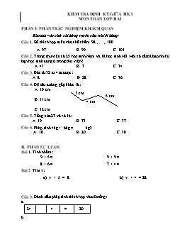 Đề kiểm tra định kỳ giữa học kì 1 môn Toán Lớp 2