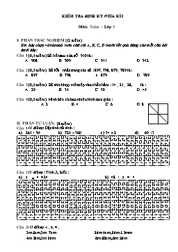 Đề kiểm tra định kỳ giữa kì I môn Toán Lớp 3 (Có đáp án)